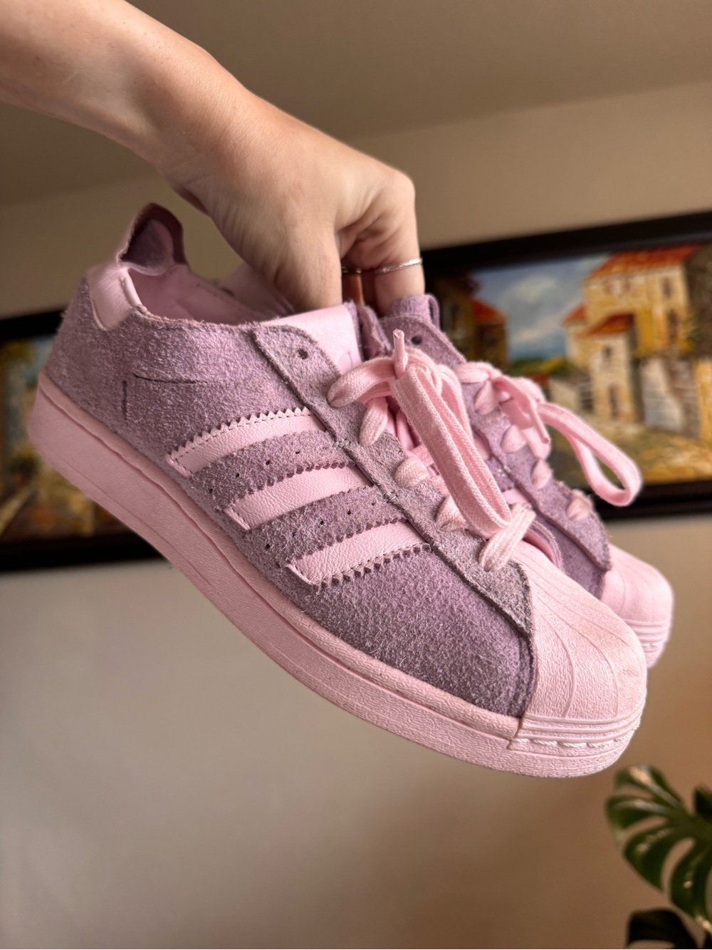 Adidas Pink Suede Leather Superstar Minimalist Icon Clear Pink Sneakers 6.5 7.5